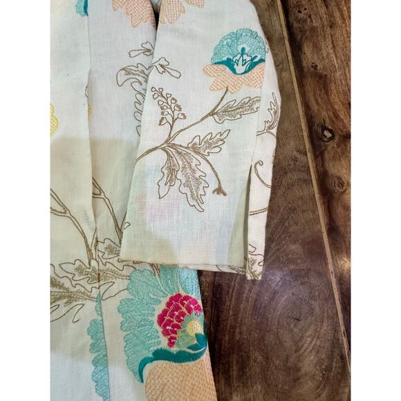 PaperWhite Women's White Long Floral Embroidered Linen Blazer Jacket Size 12 - Picture 4 of 11